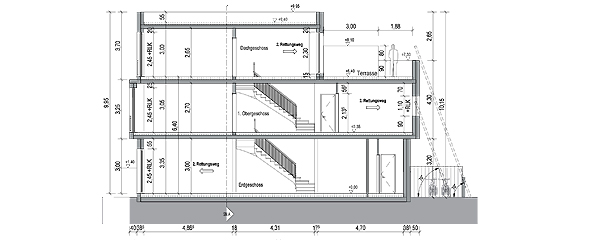 Neubau 6 Townhäuser (RH), Schnitt.